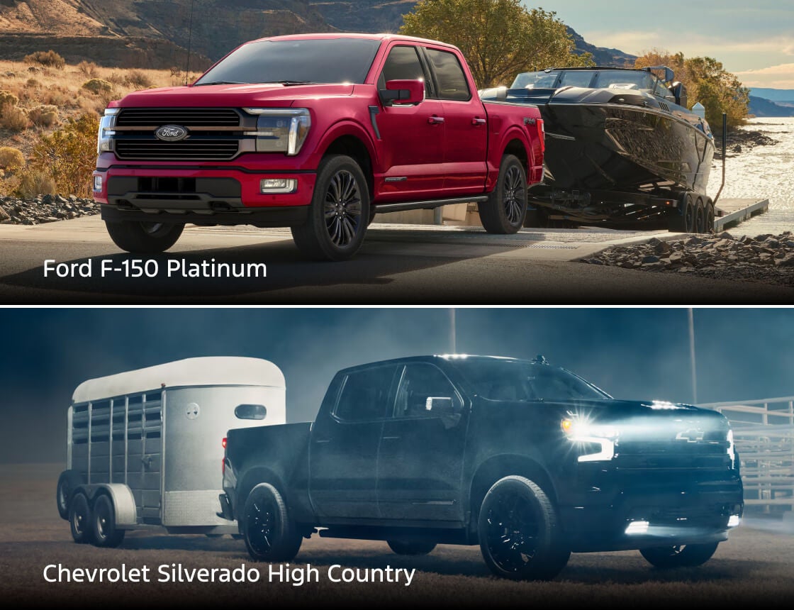 Ford F-150 Platinum and Chevrolet Silverado High Country shown